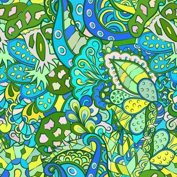 Tracery seamless pattern. Mehndi design. Ethnic doodle texture. Curved doodli Stock Illustration