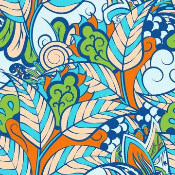 Tracery seamless pattern. Mehndi design. 6 colors. Ethnic doodle texture. Cur Stock Illustration