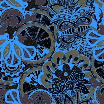 Tracery seamless pattern. Mehndi design. Dark sharp colors. 6 colors. Ethnic  스톡 일러스트