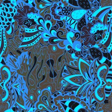 Tracery seamless pattern. Mehndi design. Dark sharp colors. 6 colors. Ethnic  Stock Illustration