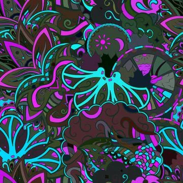 Tracery seamless pattern. Mehndi design. Dark sharp colors. Ethnic doodle tex 库存插图