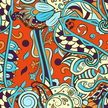 Tracery seamless pattern. Mehndi design. 7 colors. Ethnic doodle texture. Cur Stock Illustration