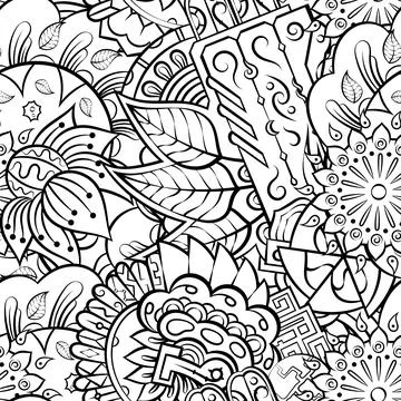 Tracery seamless pattern. Mehndi design. Binary monochrome black and white. E Illustrazione stock