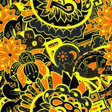 Tracery seamless pattern. Mehndi design. Dark sharp colors. 6 colors. Ethnic  Stock Illustration