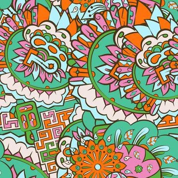 Tracery seamless pattern. Mehndi design. 7 colors. Ethnic doodle texture. Cur 스톡 일러스트