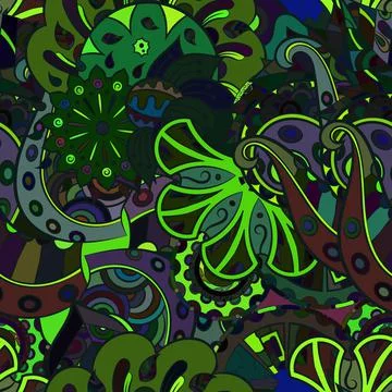 Tracery seamless pattern. Mehndi design. Dark sharp colors. Ethnic doodle tex Stock Illustration