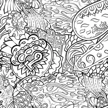 Tracery seamless pattern. Mehndi design. Binary monochrome black and white. E Stock Illustration