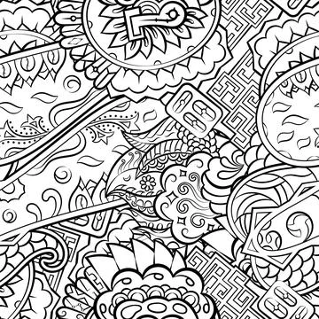 Tracery seamless pattern. Mehndi design. Binary monochrome black and white. E Illustrazione stock