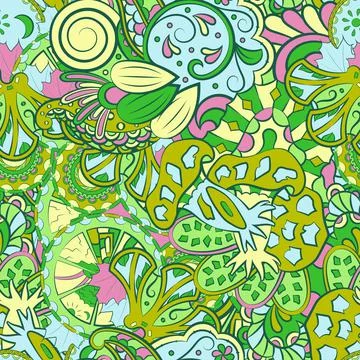 Tracery seamless pattern. Mehndi design. 7 colors. Ethnic doodle texture. Cur イラスト素材