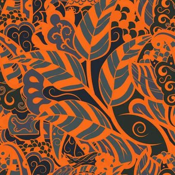 Tracery seamless pattern. Mehndi design. Dark sharp colors. 6 colors. Ethnic  Stock Illustration