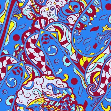 Tracery seamless pattern. Mehndi design. 6 colors. Ethnic doodle texture. Cur 스톡 일러스트