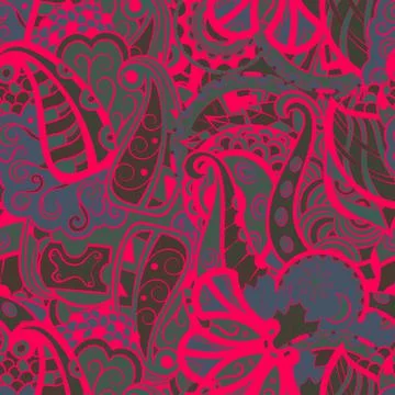 Tracery seamless pattern. Mehndi design. Dark sharp colors. 6 colors. Ethnic  Stock Illustration