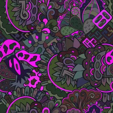 Tracery seamless pattern. Mehndi design. Dark sharp colors. Ethnic doodle tex Stock Illustration