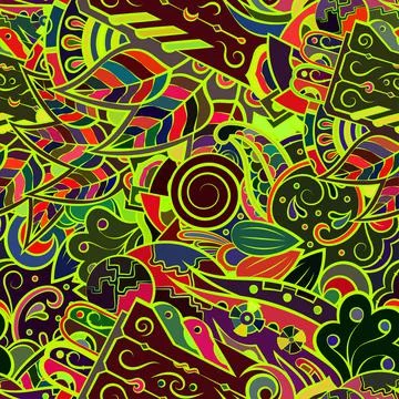 Tracery seamless pattern. Mehndi design. Dark sharp colors. Ethnic doodle tex 스톡 일러스트