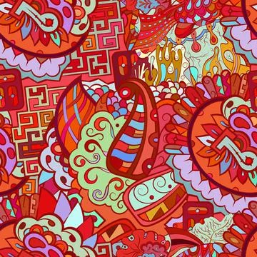 Tracery seamless pattern. Mehndi design. Ethnic doodle texture. Curved doodli Stock Illustration