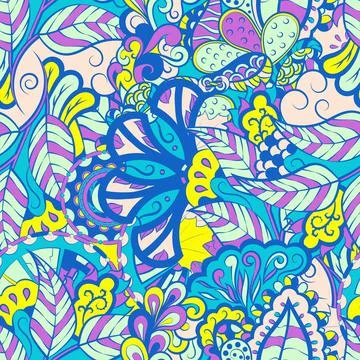 Tracery seamless pattern. Mehndi design. 6 colors. Ethnic doodle texture. Cur Illustrazione stock
