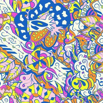 Tracery seamless pattern. Mehndi design. 6 colors. Ethnic doodle texture. Cur Illustrazione stock