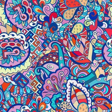 Tracery seamless pattern. Mehndi design. Ethnic doodle texture. Curved doodli Stock Illustration
