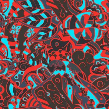 Tracery seamless pattern. Mehndi design. Dark sharp colors. 6 colors. Ethnic  스톡 일러스트