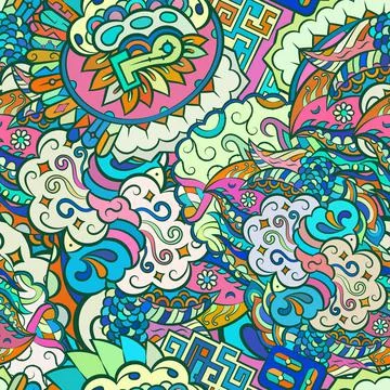 Tracery seamless pattern. Mehndi design. Ethnic doodle texture. Curved doodli 스톡 일러스트