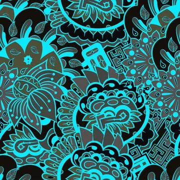 Tracery seamless pattern. Mehndi design. Dark sharp colors. 6 colors. Ethnic  Stock Illustration