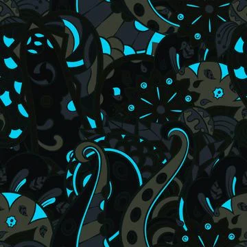 Tracery seamless pattern. Mehndi design. Dark sharp colors. 7 colors. Ethnic  Stock Illustration