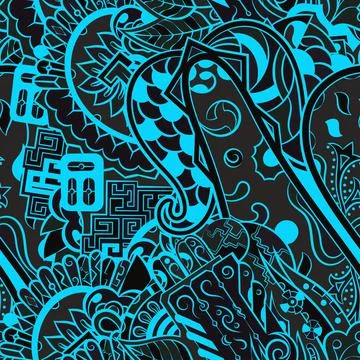 Tracery seamless pattern. Mehndi design. Dark sharp colors. 6 colors. Ethnic  Stock Illustration
