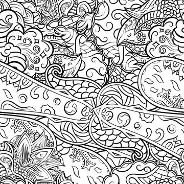 Tracery seamless pattern. Mehndi design. Binary monochrome black and white. E Stock Illustration