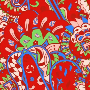 Tracery seamless pattern. Mehndi design. 6 colors. Ethnic doodle texture. Cur 스톡 일러스트