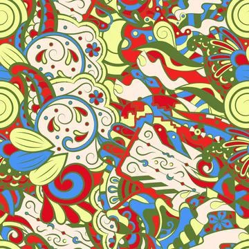 Tracery seamless pattern. Mehndi design. 6 colors. Ethnic doodle texture. Cur 스톡 일러스트