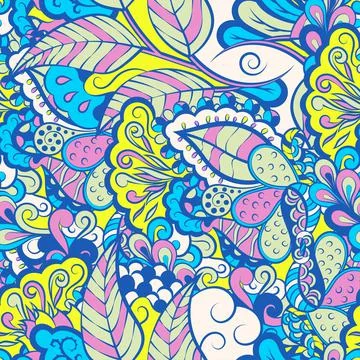 Tracery seamless pattern. Mehndi design. 6 colors. Ethnic doodle texture. Cur Illustrazione stock