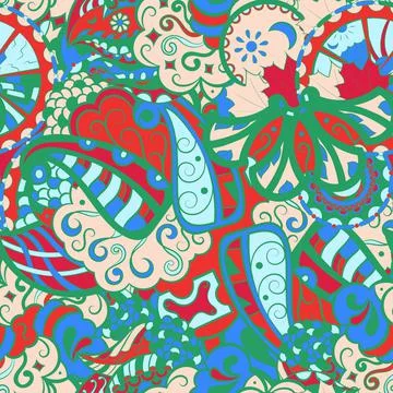 Tracery seamless pattern. Mehndi design. 6 colors. Ethnic doodle texture. Cur Illustrazione stock