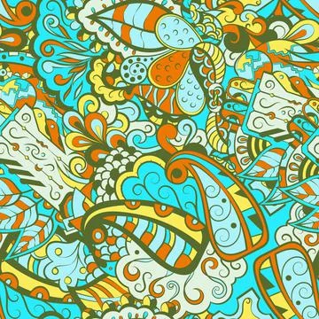 Tracery seamless pattern. Mehndi design. 6 colors. Ethnic doodle texture. Cur 스톡 일러스트