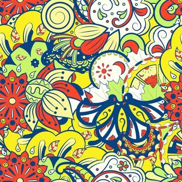 Tracery seamless pattern. Mehndi design. 6 colors. Ethnic doodle texture. Cur Stock-Illustration