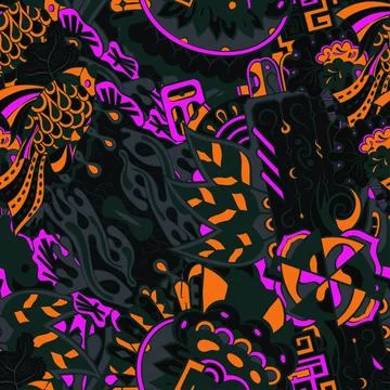 Tracery seamless pattern. Mehndi design. Dark sharp colors. 7 colors. Ethnic  스톡 일러스트