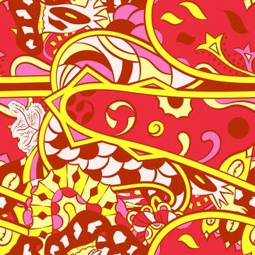 Tracery seamless pattern. Mehndi design. 6 colors. Ethnic doodle texture. Cur 스톡 일러스트