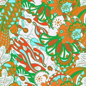 Tracery seamless pattern. Mehndi design. 6 colors. Ethnic doodle texture. Cur Stock Illustration