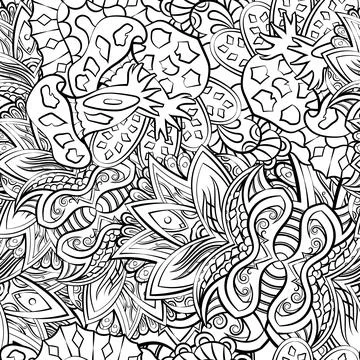 Tracery seamless pattern. Mehndi design. Binary monochrome black and white. E Stock Illustration