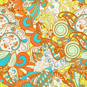 Tracery seamless pattern. Mehndi design. Ethnic doodle texture. Curved doodli 스톡 일러스트