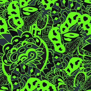 Tracery seamless pattern. Mehndi design. Dark sharp colors. 6 colors. Ethnic  Stockillustratie