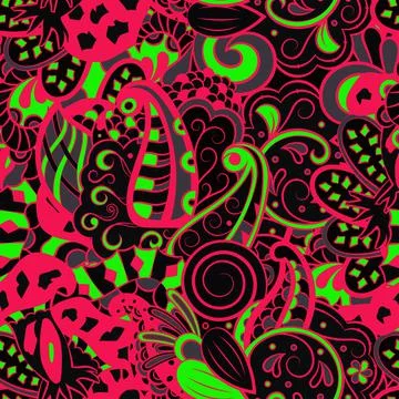Tracery seamless pattern. Mehndi design. Dark sharp colors. 6 colors. Ethnic  Stock Illustration
