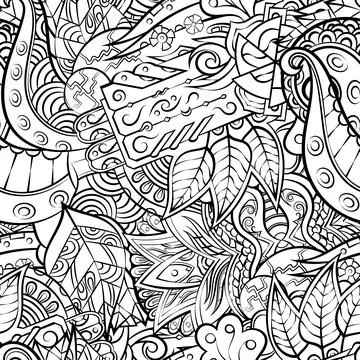 Tracery seamless pattern. Mehndi design. Binary monochrome black and white. E Illustrazione stock