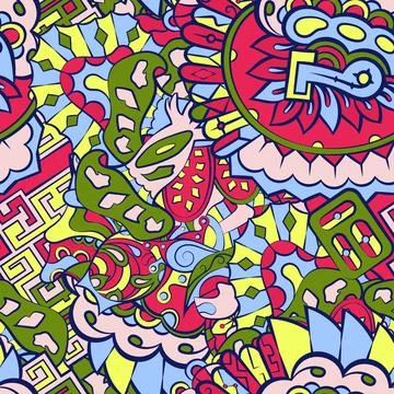Tracery seamless pattern. Mehndi design. 7 colors. Ethnic doodle texture. Cur Stock-Illustration