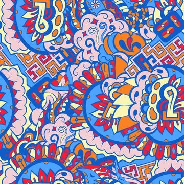 Tracery seamless pattern. Mehndi design. 6 colors. Ethnic doodle texture. Cur Illustrazione stock