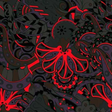 Tracery seamless pattern. Mehndi design. Dark sharp colors. 7 colors. Ethnic  스톡 일러스트