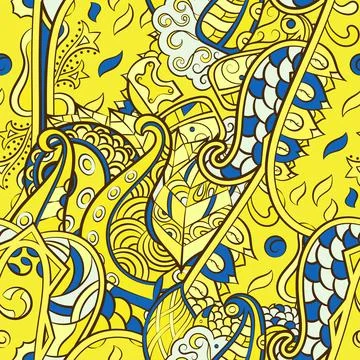 Tracery seamless pattern. Mehndi design. 7 colors. Ethnic doodle texture. Cur 스톡 일러스트