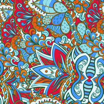 Tracery seamless pattern. Mehndi design. 7 colors. Ethnic doodle texture. Cur イラスト素材