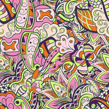 Tracery seamless pattern. Mehndi design. 7 colors. Ethnic doodle texture. Cur イラスト素材