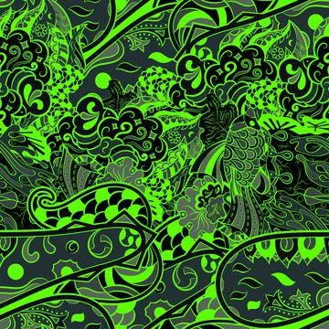 Tracery seamless pattern. Mehndi design. Dark sharp colors. 6 colors. Ethnic  스톡 일러스트