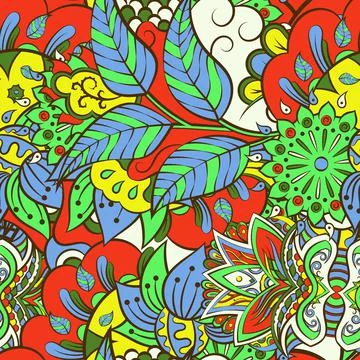 Tracery seamless pattern. Mehndi design. 7 colors. Ethnic doodle texture. Cur Stock Illustration